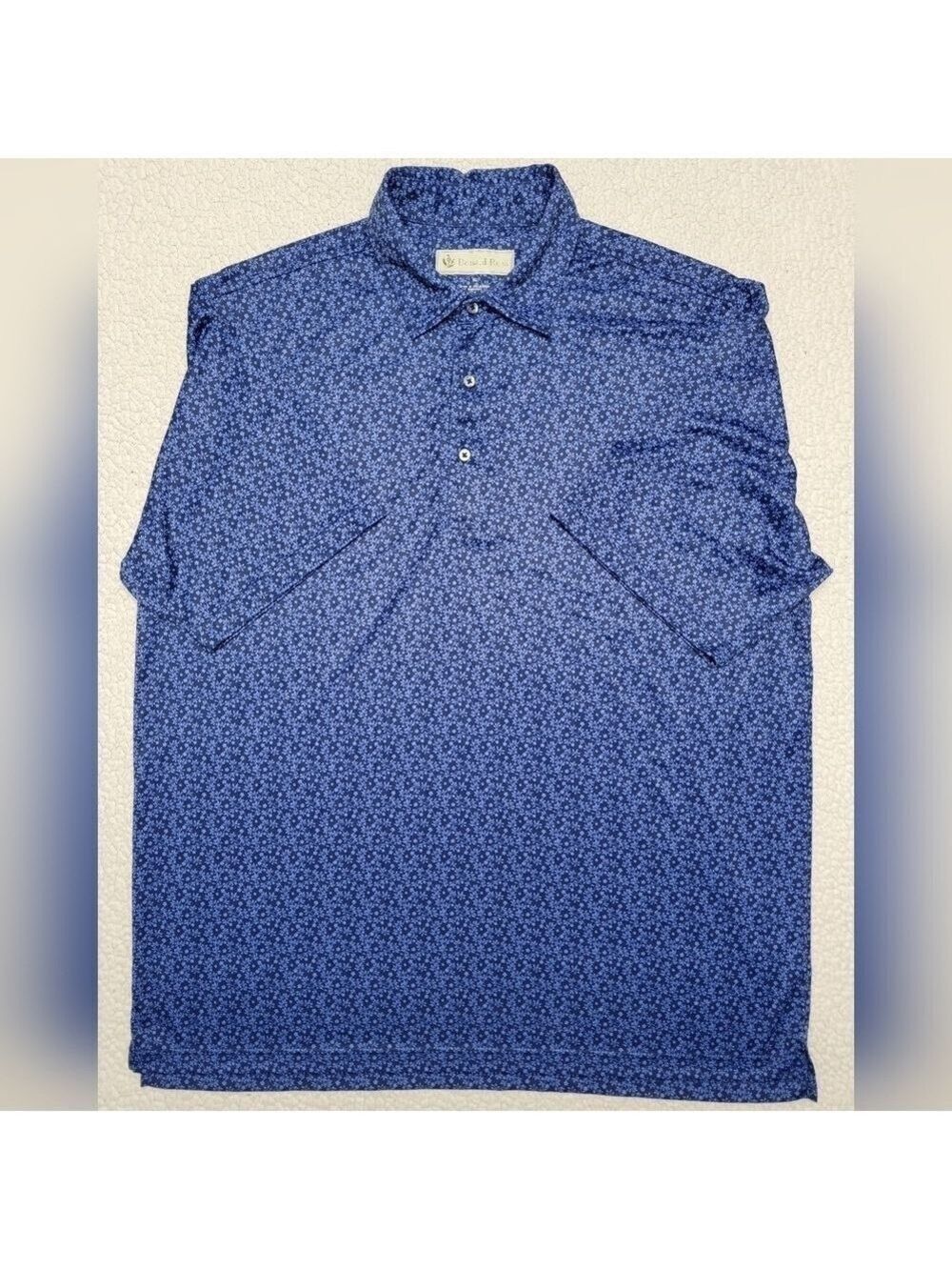 Donald Ross Performance Golf Polo Blue White Floral Flower Print Mens XL Stretch
